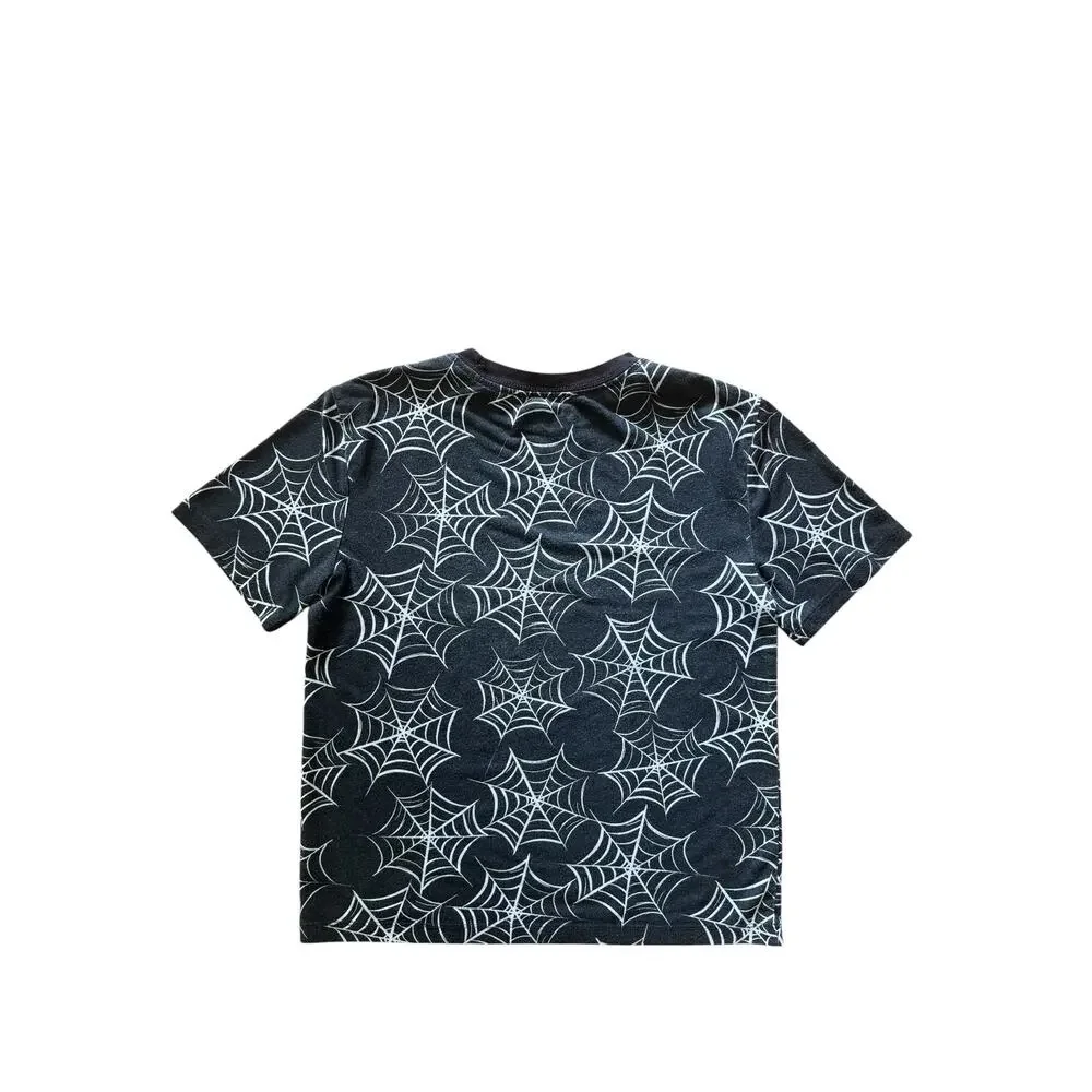 Old Navy Boy Girl Spiderweb Halloween T-Shirt Black Web Pattern Size Medium
